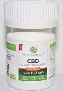 20 Count 25mg CBD Isolate Capsules (500mg) - P A Botanicals
